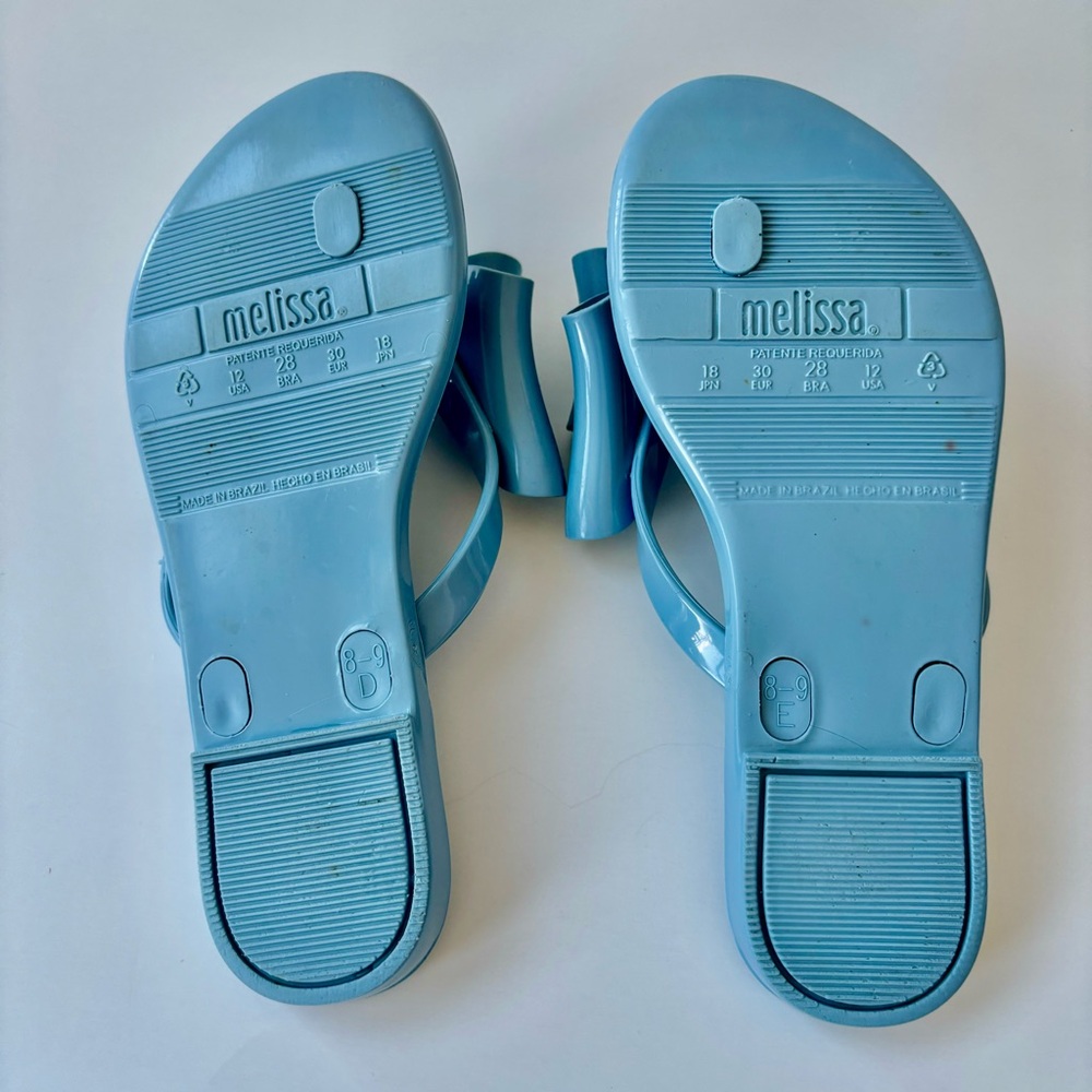 Mini Melissa Bow Jelly Sandals Blue Girls Toddler Flip Flops Glossy Waterproof - Picture 4 of 7